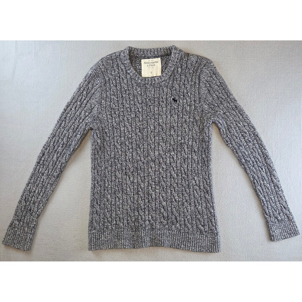 Abercrombie & Fitch Cable Knit Sweater Marled Gray Cotton Crewneck Mens Small